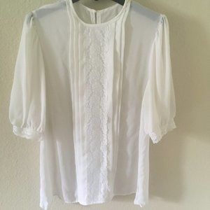 Ellen Tracy Lace Elbow Sleeve Pleated Top L/XL